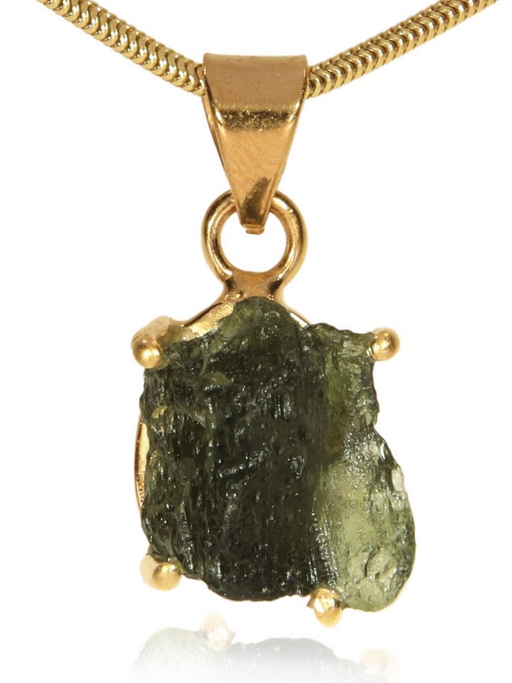 StoneTrip Kettenanhänger Moldavit Anhänger in vergoldetes Silber gefasst mit Öse, Unikat von StoneTrip