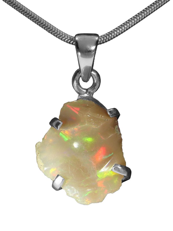 StoneTrip Kettenanhänger Opal roh aus Äthiopien, Anhänger in Silber gefasst mit Öse, Unikat von StoneTrip