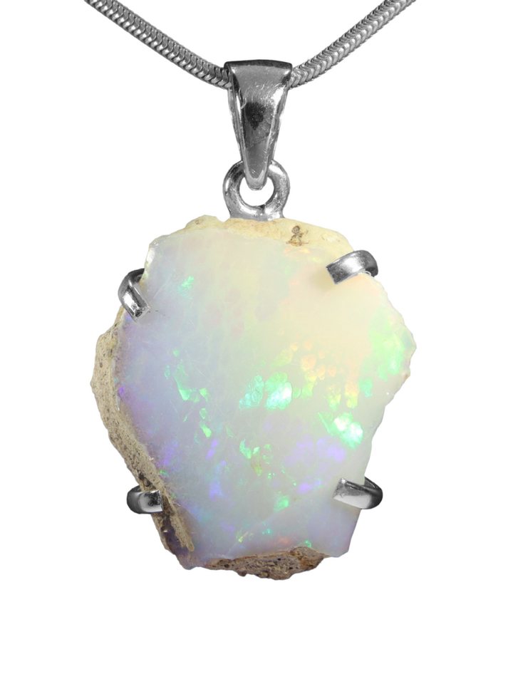 StoneTrip Kettenanhänger Opal roh aus Äthiopien, Anhänger in Silber gefasst mit Öse, Unikat von StoneTrip