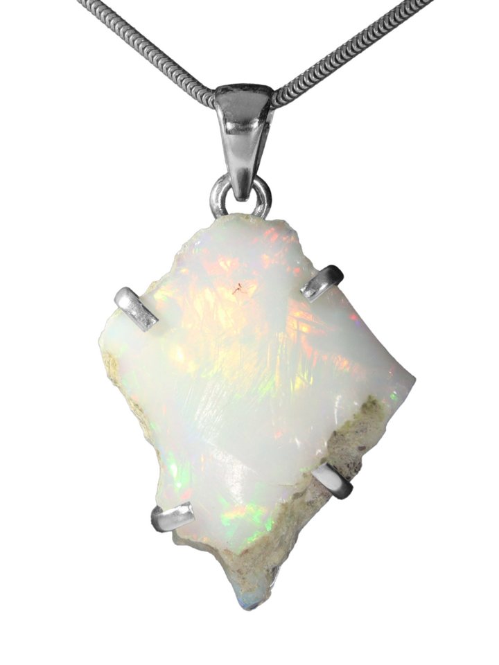 StoneTrip Kettenanhänger Opal roh aus Äthiopien, Anhänger in Silber gefasst mit Öse, Unikat von StoneTrip