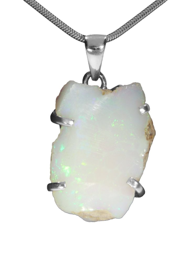 StoneTrip Kettenanhänger Opal roh aus Äthiopien, Anhänger in Silber gefasst mit Öse, Unikat von StoneTrip