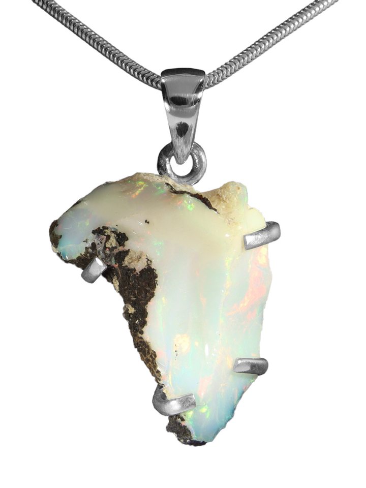StoneTrip Kettenanhänger Opal roh aus Äthiopien, Anhänger in Silber gefasst mit Öse, Unikat von StoneTrip