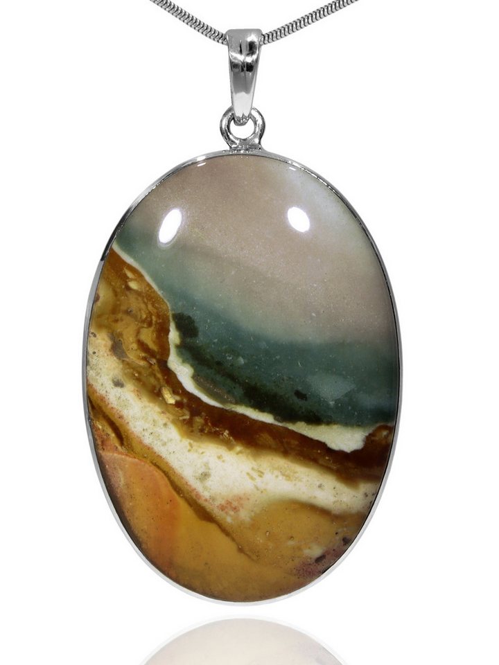 StoneTrip Kettenanhänger Polychrom Jaspis Anhänger in Silber gefasst mit Öse, Unikat von StoneTrip