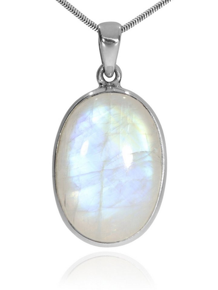 StoneTrip Kettenanhänger Regenbogenmondstein Anhänger in Silber gefasst mit Öse von StoneTrip