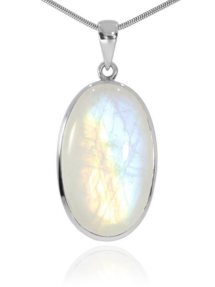 StoneTrip Kettenanhänger Regenbogenmondstein Anhänger in Silber gefasst mit Öse von StoneTrip