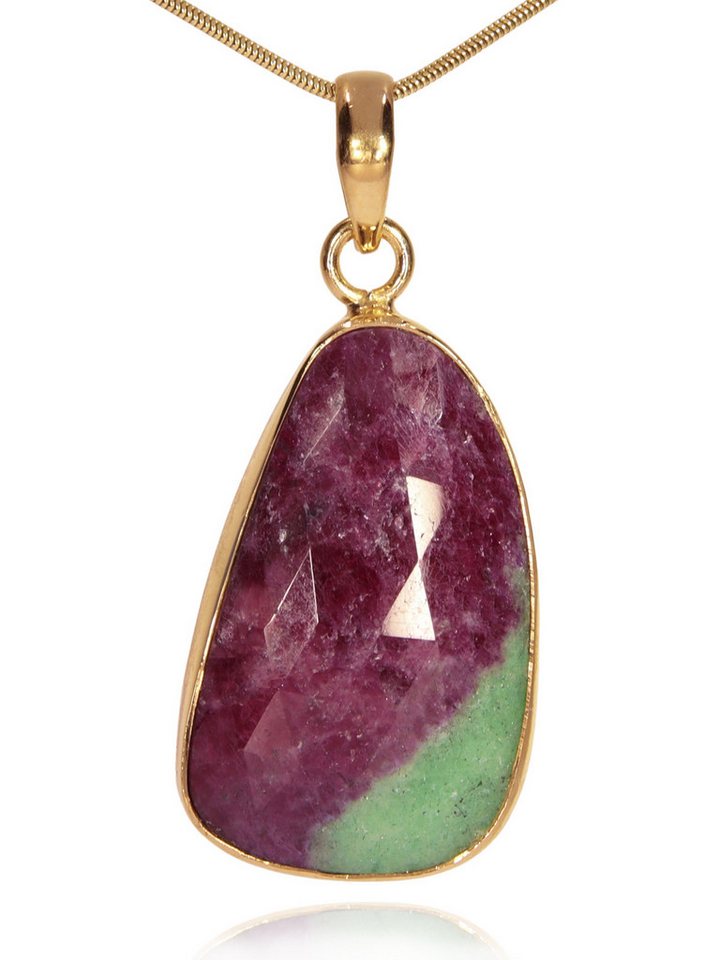 StoneTrip Kettenanhänger Rubin-Zoisit Anhänger in vergoldetes Silber gefasst mit Öse, Unikat von StoneTrip