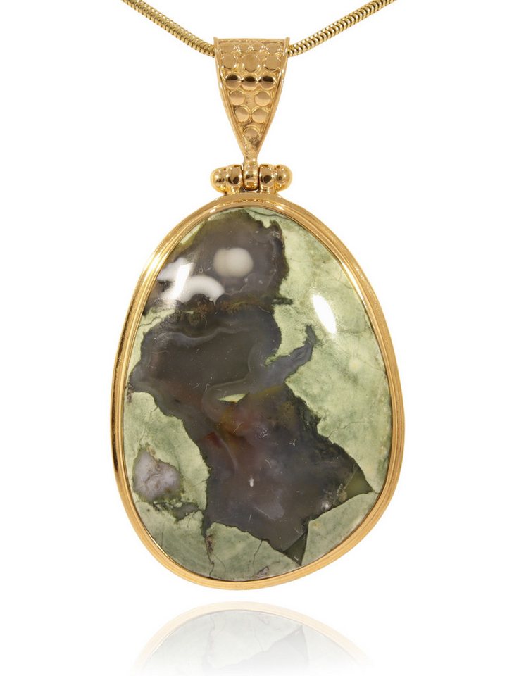 StoneTrip Kettenanhänger Ryolith Anhänger in vergoldetes Silber gefasst mit Öse, Unikat von StoneTrip