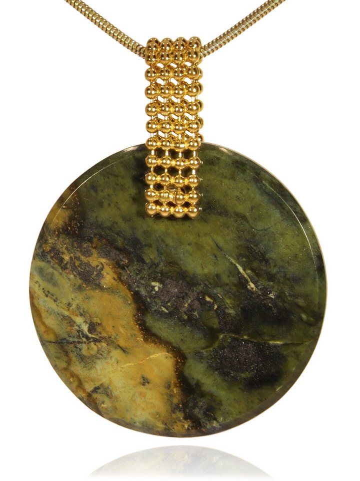 StoneTrip Kettenanhänger Serpentin mit Magnetit Anhänger Silber vergoldet Kugelbandhalter von StoneTrip