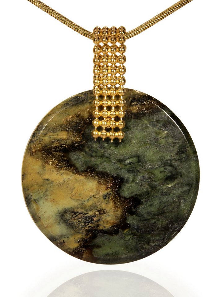 StoneTrip Kettenanhänger Serpentin mit Magnetit aus Kärnten, Anhänger mit vergoldeten Kugelband von StoneTrip