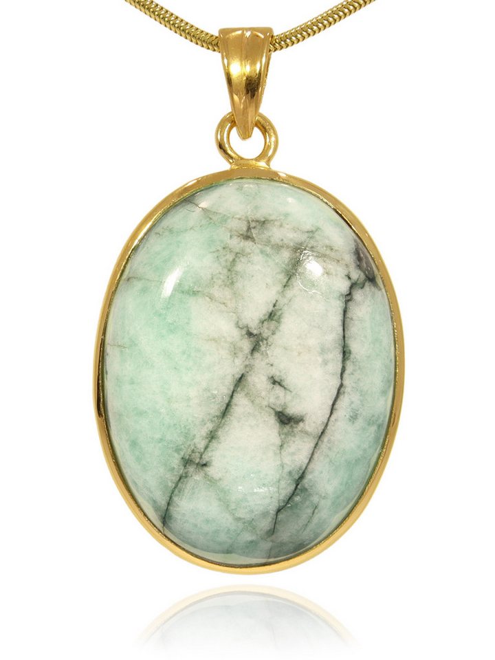 StoneTrip Kettenanhänger Smaragd Anhänger in vergoldetes Silber gefasst mit Öse, Unikat von StoneTrip