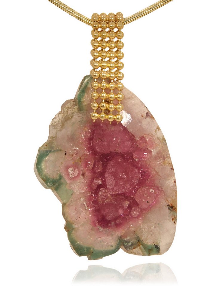 StoneTrip Kettenanhänger Turmalin Anhänger Silber vergoldet Kugelbandhalter von StoneTrip