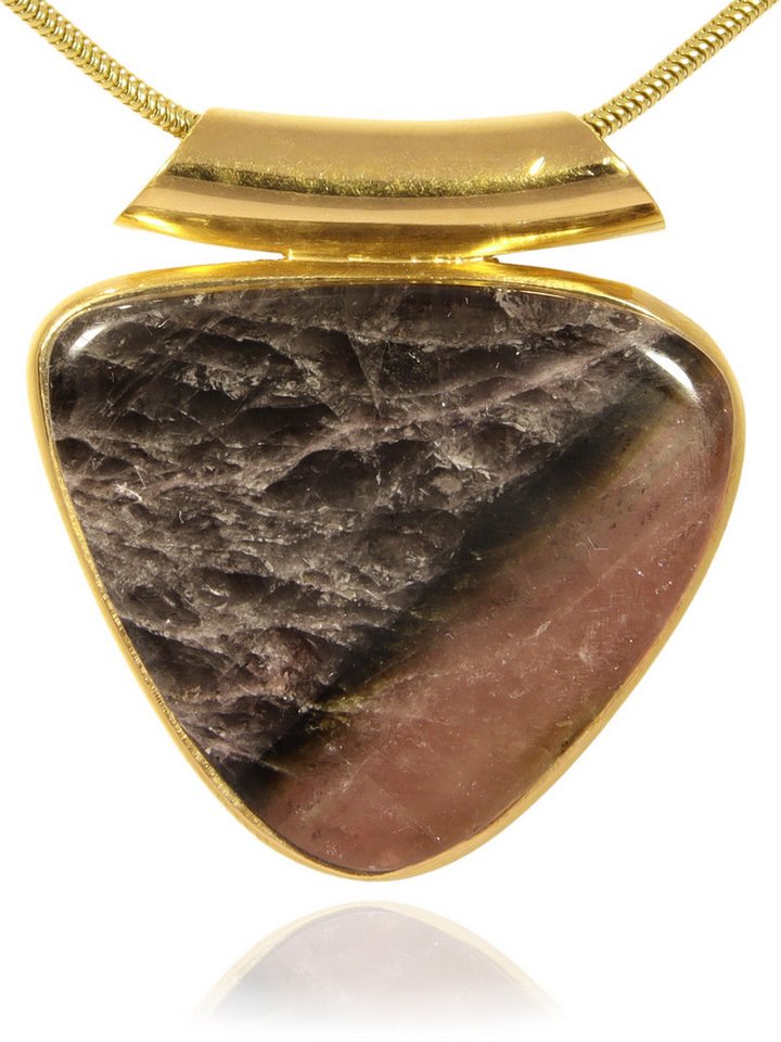 StoneTrip Kettenanhänger Turmalin Anhänger in vergoldetes Silber gefasst mit Röhrchen, Unikat von StoneTrip