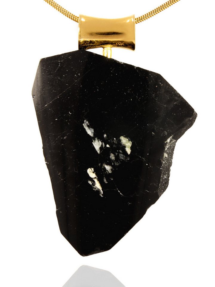 StoneTrip Kettenanhänger Turmalin schwarz Anhänger in vergoldetes Silber gefasst mit Öse von StoneTrip