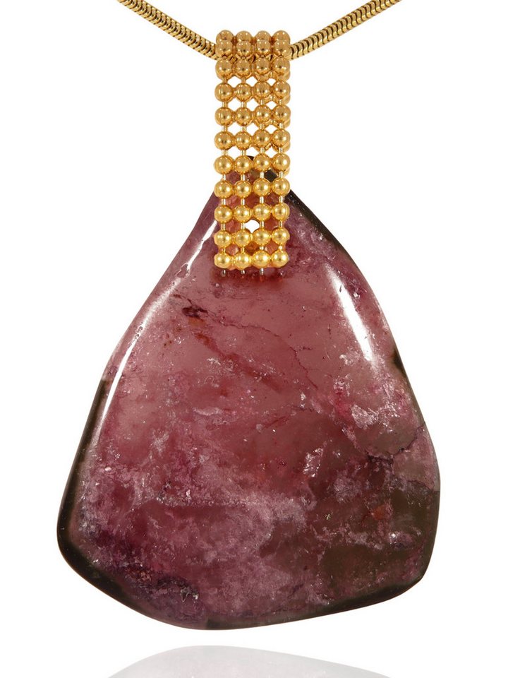 StoneTrip Kettenanhänger Wassermelonenturmalin aus Namibia, Anhänger mit vergoldeten Kugelband von StoneTrip