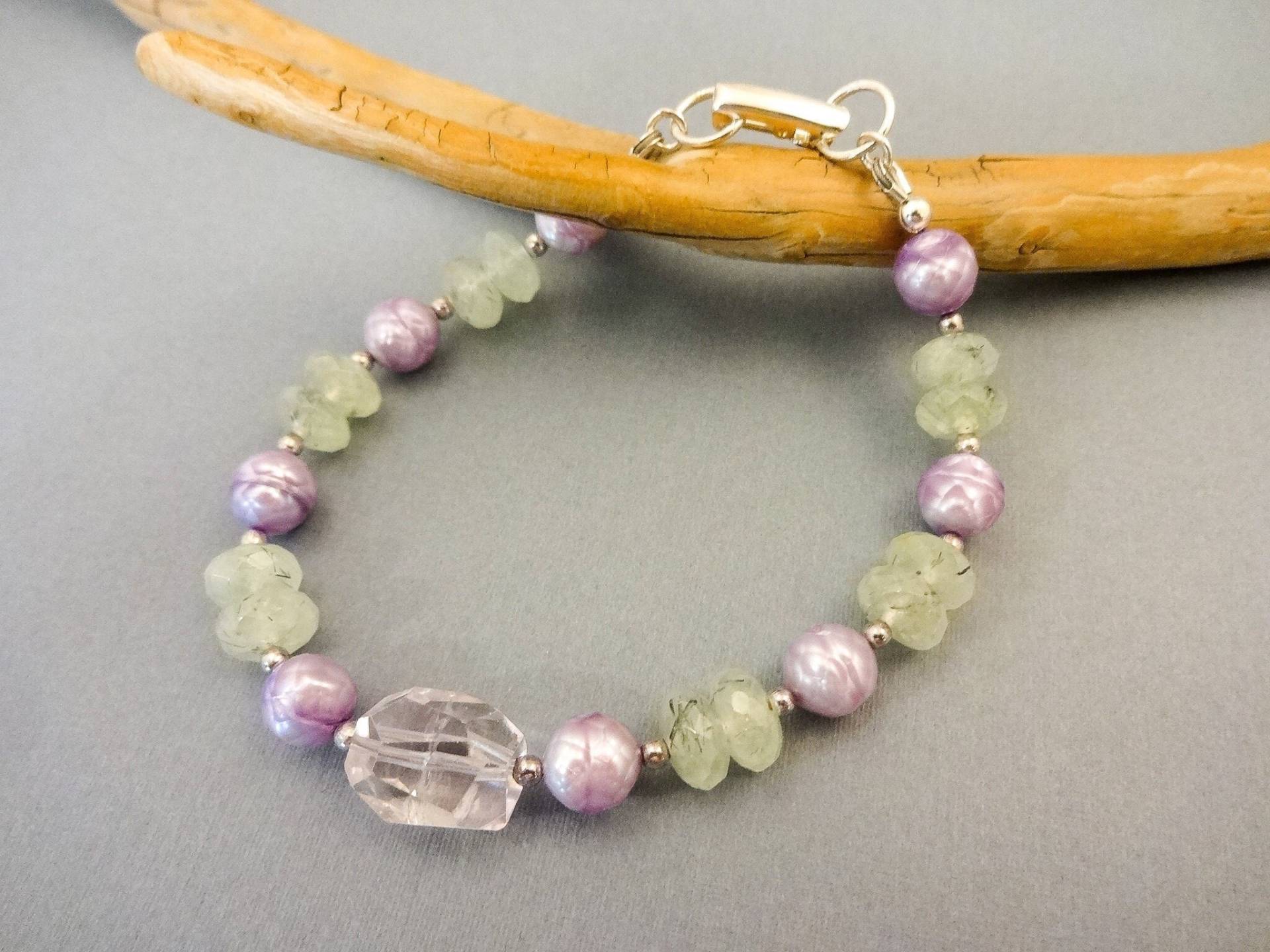 Amethyst Prehnit Armband Edelstein Perlenschmuck von StoneWingDesigns