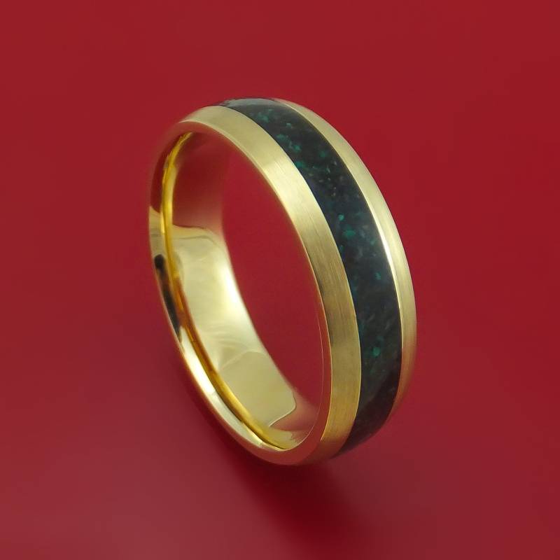 14K Gelbgold Und Schwarze Dinosaurier Knochen Malachit Ring Custom Made Fossilienband von StonebrookJewelry