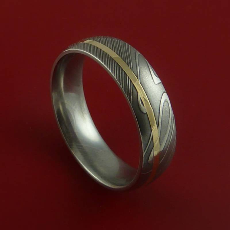 Damast Stahl 14K Gelbgold Ring Ehering Nach Maß 3-22 von StonebrookJewelry