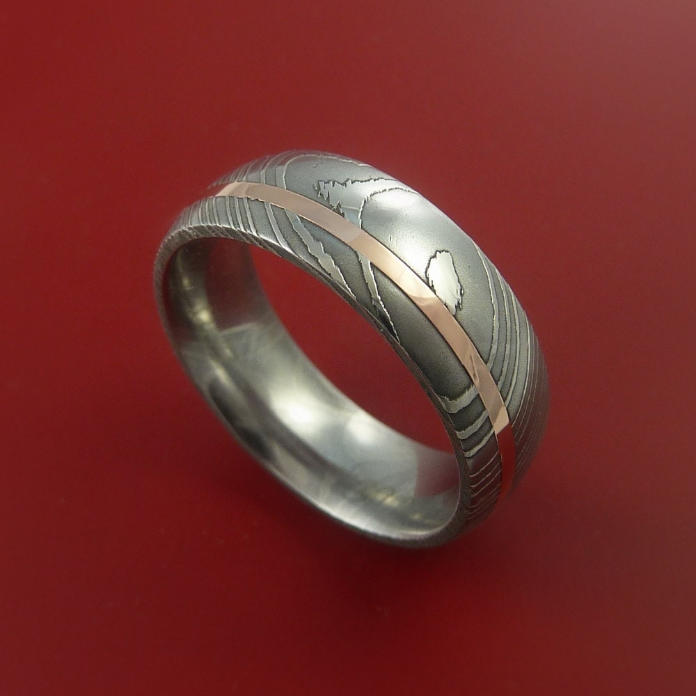 Damast Stahl 14K Rose Gold Ring Ehering Nach Maß Damast Stahl 14K Rose Gold Ring Ehering Nach Maß von StonebrookJewelry