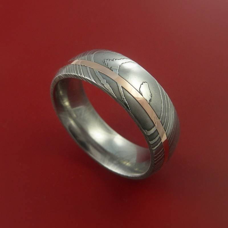 Damast Stahl 14K Rose Gold Ring Ehering Nach Maß von StonebrookJewelry
