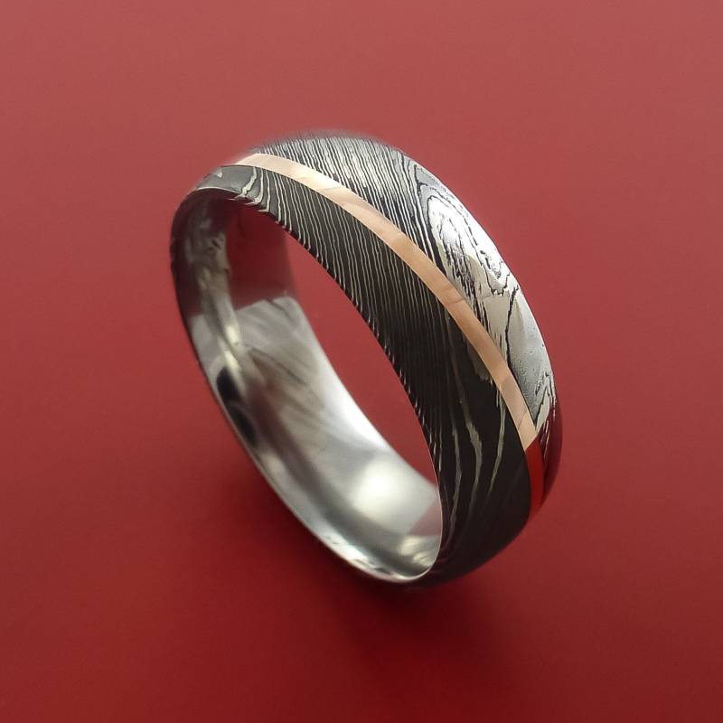 Damast Stahl Diagonal 14K Rose Gold Ring Ehering Nach Maß von StonebrookJewelry