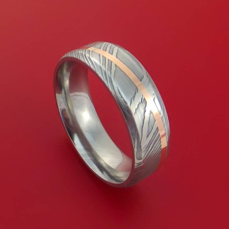 Damast Stahl Diagonal 14K Rose Gold Ring Ehering Nach Maß von StonebrookJewelry