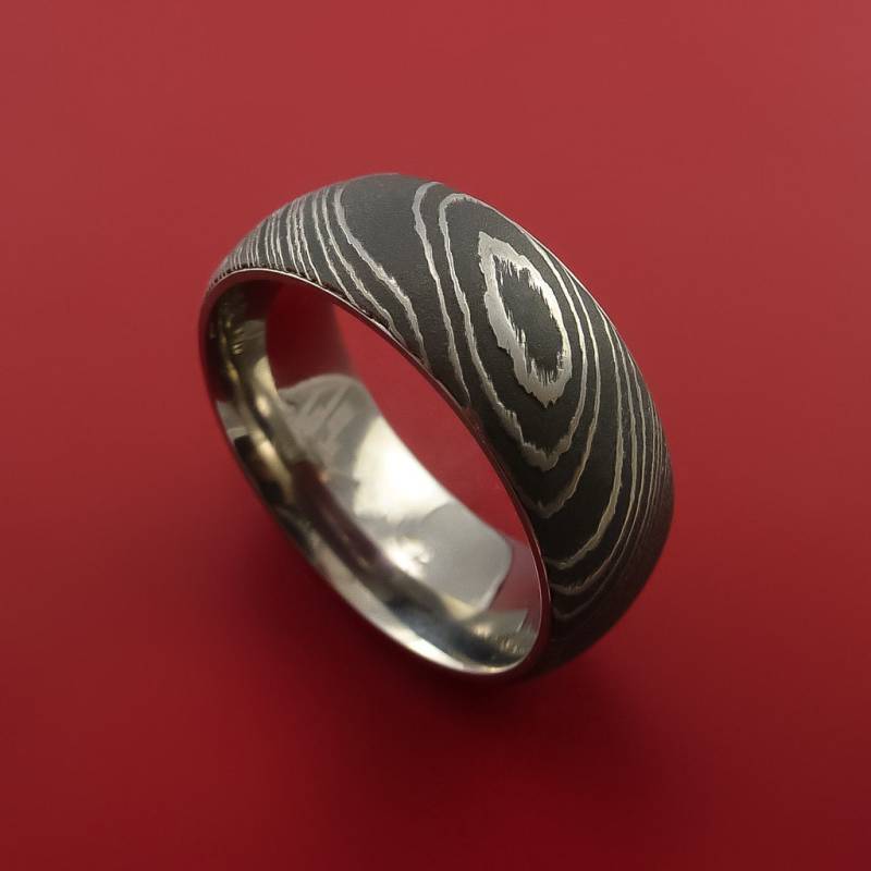 Damast Stahl Ring Mit Titanium Band Innenhülse von StonebrookJewelry