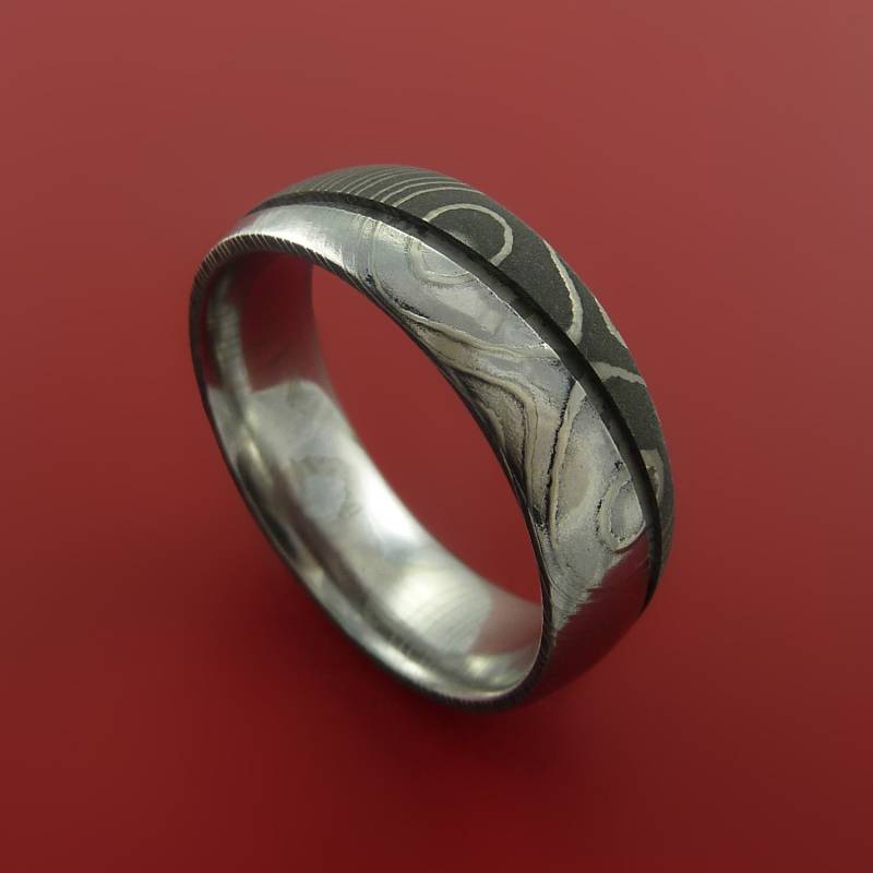 Damast-stahl-Ring-Hochzeitsring Two Tone Finish Echte Handwerkskunst Jede Größe von StonebrookJewelry
