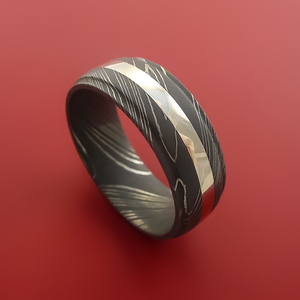 Damaszener Stahl 14K Weißgold Ring Nach Maß Ehering von StonebrookJewelry