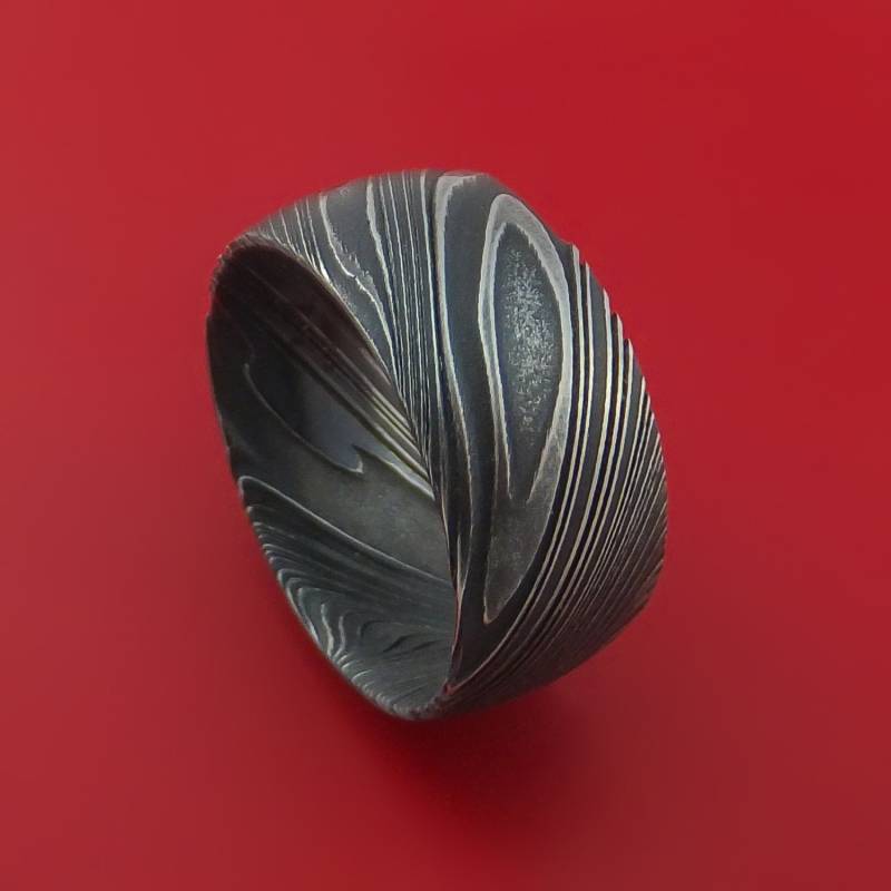 Kuro Damast Stahl Ring Breite Ehering Echte Handwerkskunst Nach Maß von StonebrookJewelry
