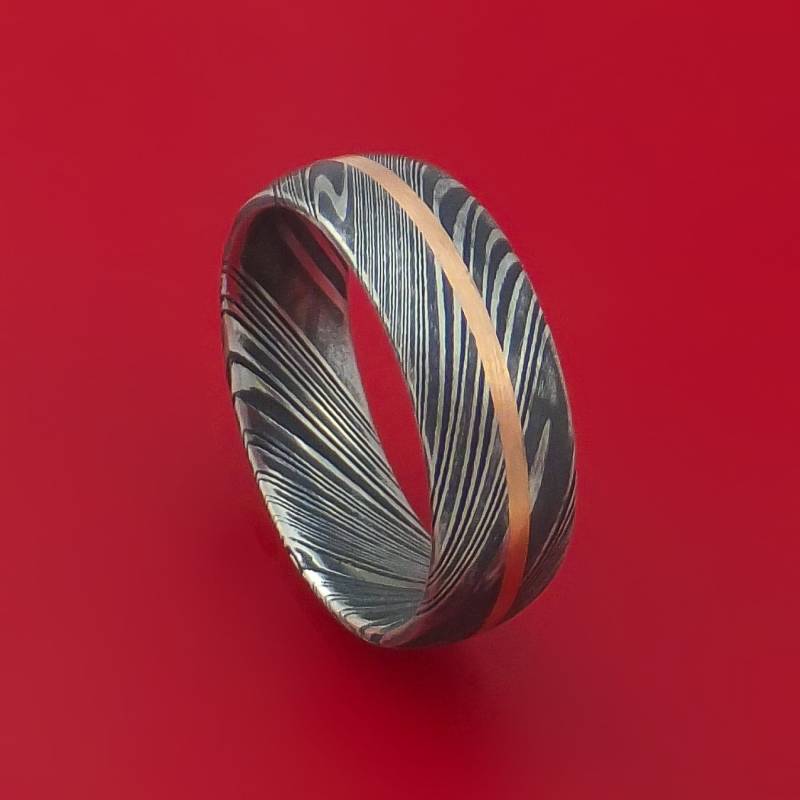 Kuro Damast Stahl Ring Und 14K Rose Gold Ehering Echte Handwerkskunst Nach Maß von StonebrookJewelry