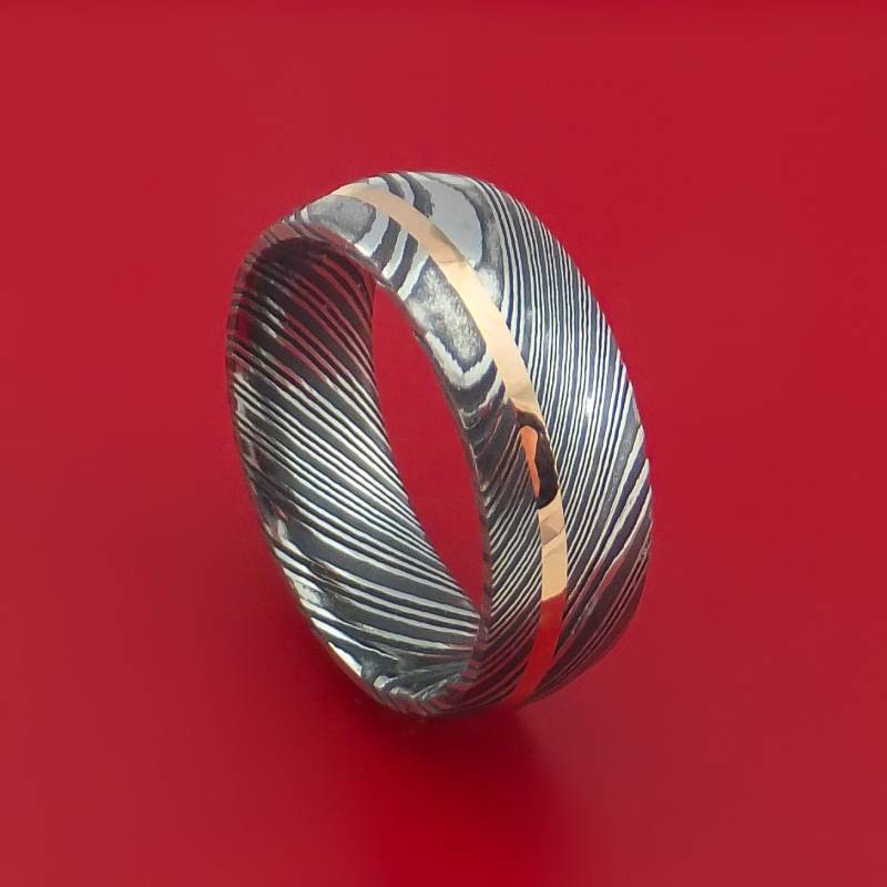 Kuro Damast Stahl Ring Und 14K Rose Gold Ehering Echte Handwerkskunst Nach Maß von StonebrookJewelry
