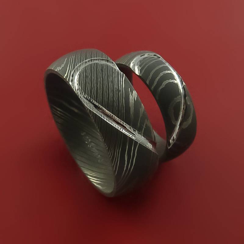 Passendes Damast-stahl-Herz Geschnitzte Ring-Set Eheringe Echte Handwerkskunst Passendes Damast-stahl-Herz Geschnitzte Ring-Set Eheringe Echte Handwerkskunst von StonebrookJewelry