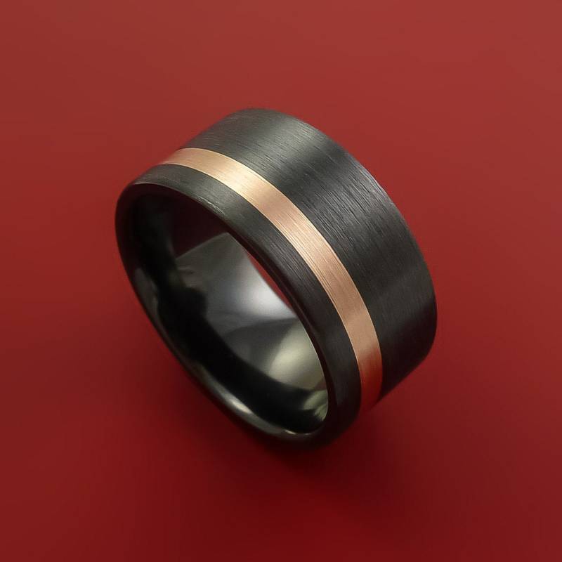 Schwarzer Zirkon Und 14K Rose Gold Breiter Ring Maßgeschneidertes Band Jedes Finish Größe Schwarzer Zirkon Und 14K Rose Gold Breiter Ring Maßgeschneidertes Band Jedes Finish Größe von StonebrookJewelry