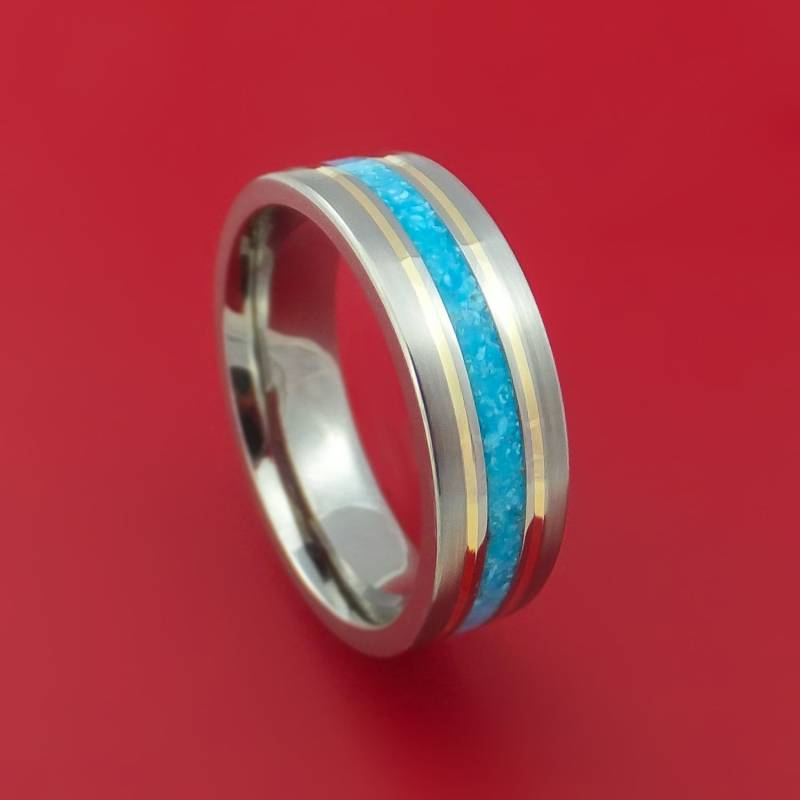 Titan Und Türkis Ring Mit 14K Gelbgold Custom Made Band von StonebrookJewelry
