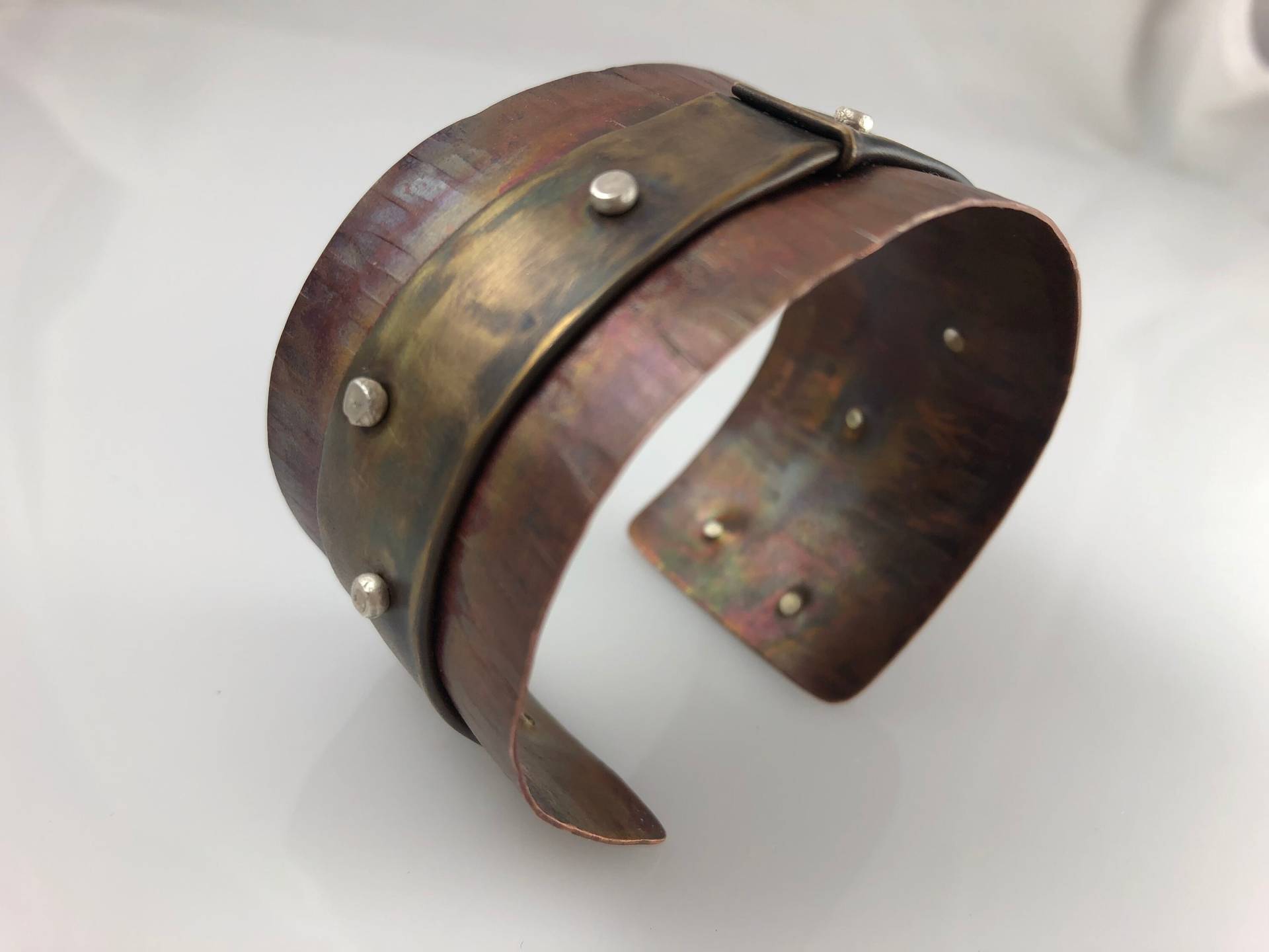 Cuff Armband Primitive Kupfer Messing Sterling Silber Genietet Damen Unisex Boho Artisan Cuff Armband Primitive Kupfer Messing Sterling Silber Genietet Damen Unisex Boho Artisan von StonedAdornments