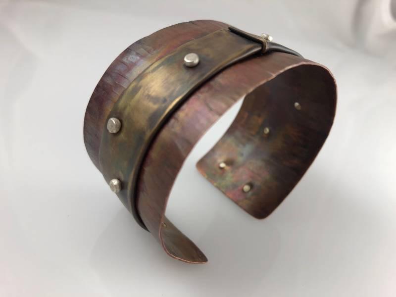 Cuff Armband Primitive Kupfer Messing Sterling Silber Genietet Damen Unisex Boho Artisan Cuff Armband Primitive Kupfer Messing Sterling Silber Genietet Damen Unisex Boho Artisan von StonedAdornments