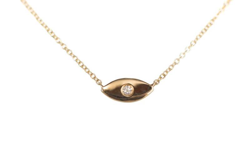 14K Gold Evil Eye Halskette Diamant Niedlich-Zierliche Halskette-Abschluss-Brautjungfern-Geburtstagsgeschenkmuttertag von StonedLovebySuzy