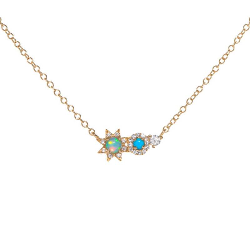 14K Gold Türkis Opal Diamant Halskette/Brautjungfern Jubiläumsgeschenk Geburtstagsgeschenk Hochzeitsgeschenk von StonedLovebySuzy