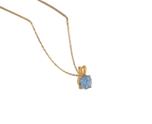 Aquamarin-Anhänger, rund, 8 mm, 925er Silber, Gelbgold, vergoldet, Halskette, 3,6 Karat, handgefertigter März-Geburtsstein, Schmuck für Ehefrau (45,7 cm Kette) von StoneishJewels