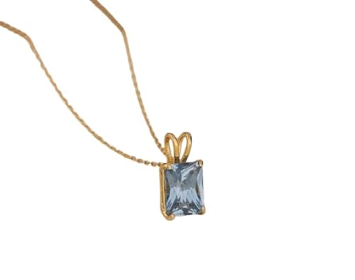 Aquamarin Baguette Anhänger 8 x 10 mm 925 Silber Gelbgold Vergoldet Halskette 4,0 Karat - Hellblau Geschenk Schmuck für Ostern (45,7 cm Kette) von StoneishJewels