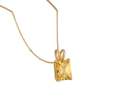 Citrin Baguette Anhänger 8 x 10 mm 925 Silber Gelbgold vergoldet Halskette 4,1 ctw. – warmer Ton handgefertigter Schmuck für Herbstfeste oder Geschenke (45,7 cm Kette) von StoneishJewels
