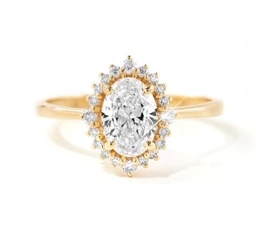 Moissanit-Verlobungsring aus 925er-Sterlingsilber, Gelbgold, Ovalschliff, eleganter Hochzeitsschmuck, Geschenk 6,5, M 1/2, 53 (16,9) von StoneishJewels