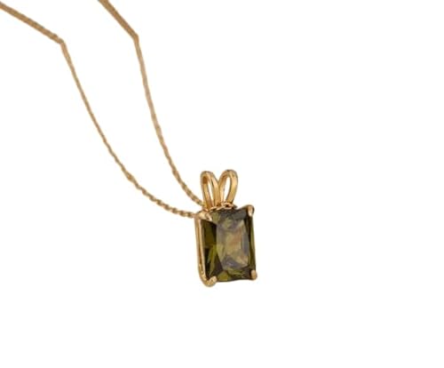 Peridot-Baguette-Anhänger, 8 x 10 mm, 925er Silber, gelbvergoldet, Halskette, 4,2 ctw., handgefertigter August-Geburtsstein, Schmuck für den Sommer (45,7 cm Kette) von StoneishJewels