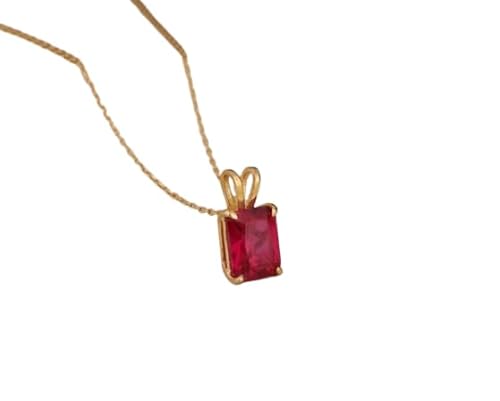 Rubin Baguette Anhänger 8 x 10 mm 925 Silber Gelbgold vergoldet Halskette 4,2 ctw. – klassischer handgefertigter Schmuck für Valentinstag oder Date-Nacht (45,7 cm Kette) von StoneishJewels