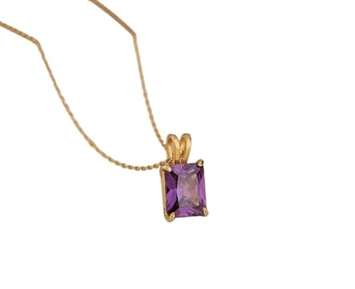 StoneishJewels Amethyst Baguette Anhänger 8x10mm 925 Silber Gelbgold Vergoldet Halskette 4.4ctw. - Purple Glam Handmade Geschenk für Weihnachten oder Geburtstag (45,7 cm Kette) von StoneishJewels