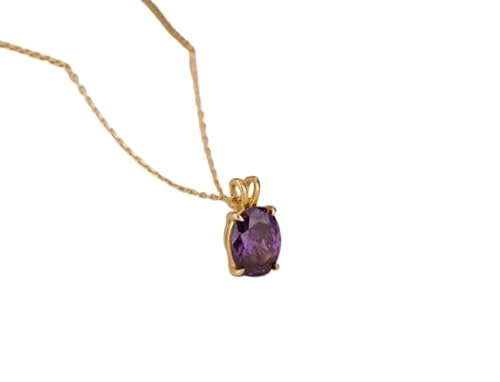 StoneishJewels Amethyst Ovaler Anhänger 8 x 10 mm 925 Silber Gelbgold Vergoldet Halskette 4,3 ctw. - Handgefertigter Februar Geburtsstein Geschenk für Ostern oder Winter Veranstaltungen (45,7 cm von StoneishJewels