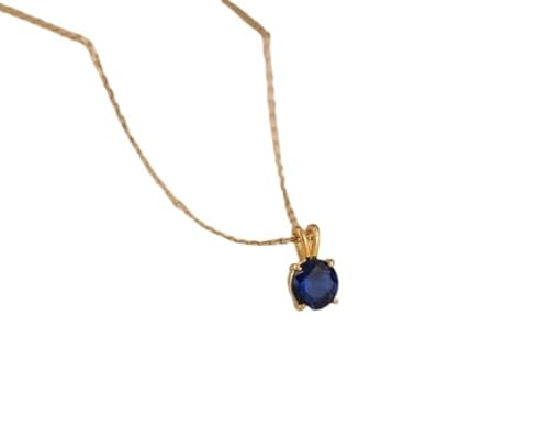 StoneishJewels Halskette mit blauem Saphir, rund, 8 mm, 925er Silber, gelbvergoldet, 4,0 ctw., handgefertigter königsblauer Schmuck für festliche Veranstaltungen oder als Geschenk (45,7 cm lange von StoneishJewels
