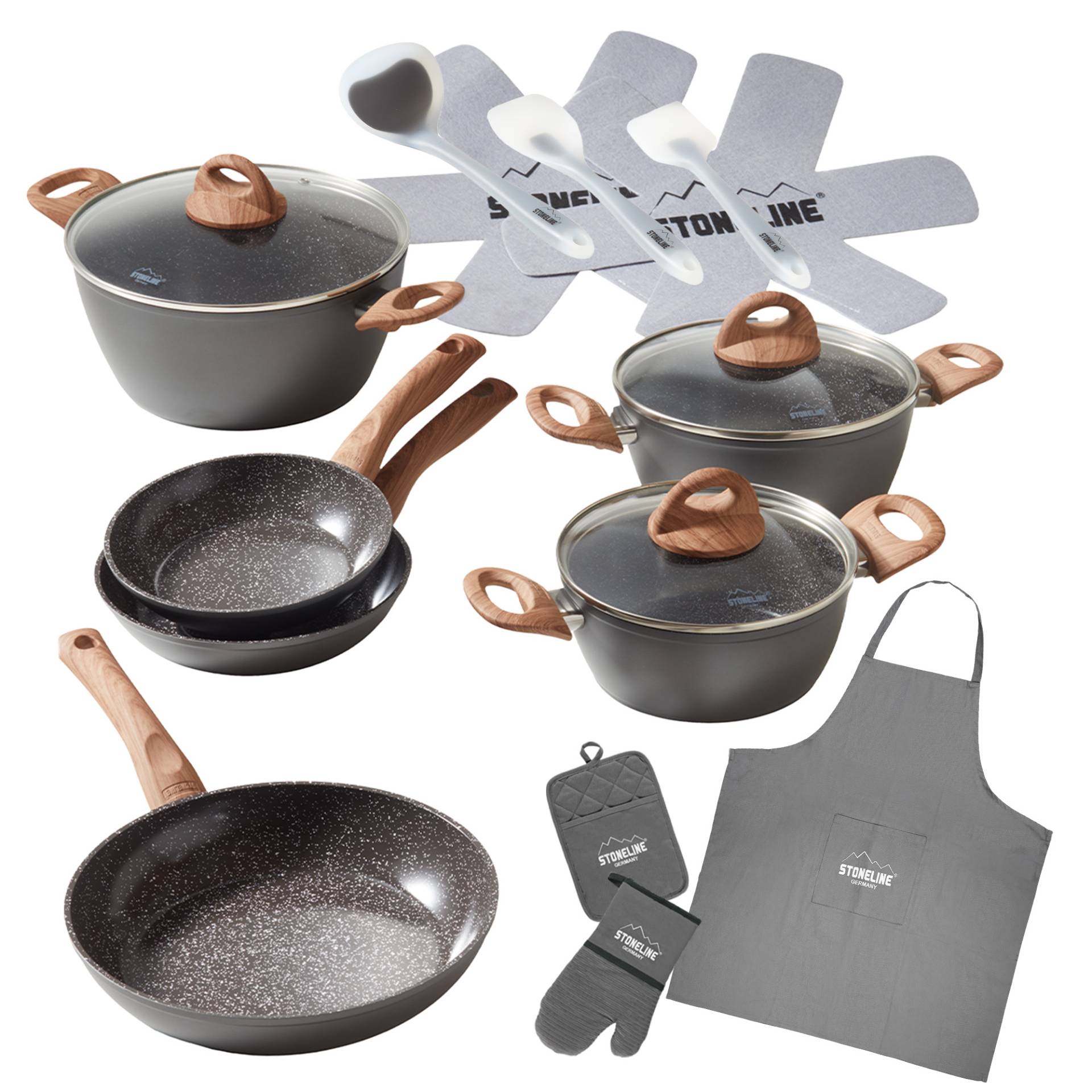 STONELINE Topf-Set "STONELINE 17-teiliges Koch-Set, mit Glasdeckeln" Set, 17 tlg. tlg. Aluminium  Keramik von Stoneline