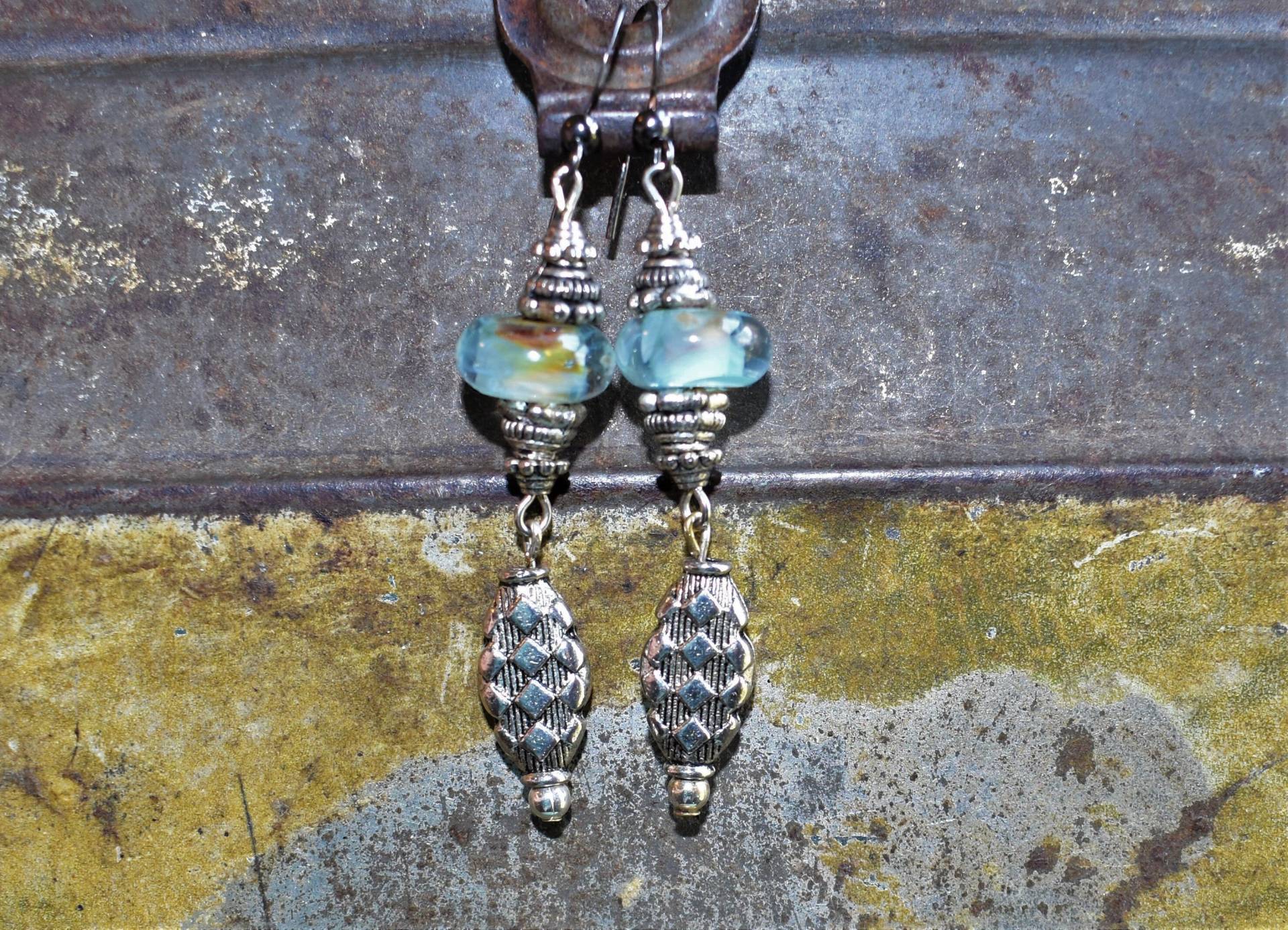Aqua Blaue Lampwork Glas Ohrringe, Lange Boho Silber Herbst Abitur Geschenk Aqua Blaue Lampwork Glas Ohrringe, Lange Boho Silber Herbst Abitur Geschenk von StoneworksByJan