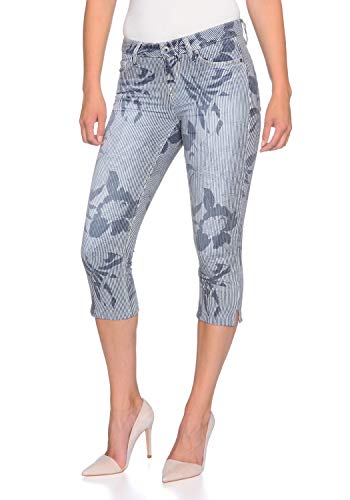 Stooker Tahiti Stretch Capri Jeans Hose Slim Fit Damen Bermuda 7/8 Hose - Flower/Stripe AOP (W40 L53, 9644 - Flower/Stripe AOP) von Stooker Jeans